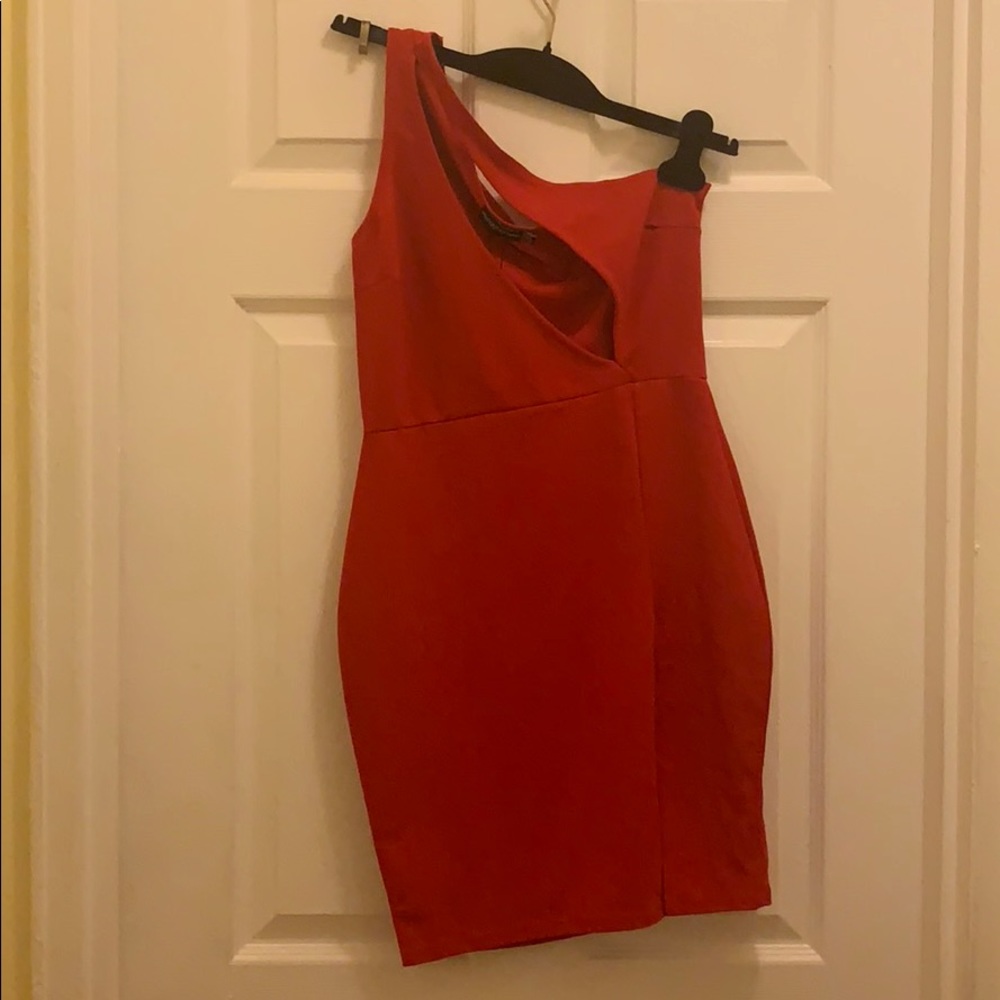 Red One Shoulder cut out dress
